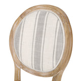 Phinnaeus French Country Fabric Dining Chairs, Gray Stripes and Light Beige Noble House