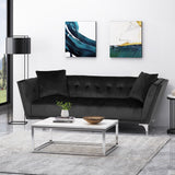 Chopline Modern Glam 3 Seater Velvet Sofa, Black and Silver Noble House