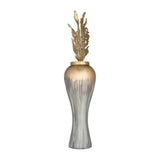 Sagebrook Home Contemporary 43"h Metal Vase W/ Leaf Like Lid, Wickhom Gray 17180-02 Black/gold Glass