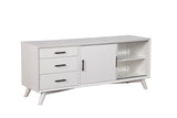 Alpine Furniture Flynn Large TV Console, White 966-W-10 White Mahogany Solids & Okoume Veneer 64 x 19 x 27