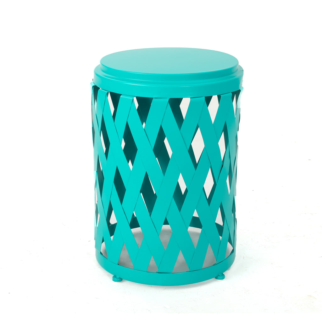 Noble House Selen Outdoor 12 Inch Diameter Matte Teal Iron Side Table
