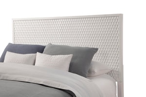 White Pearl Full Size Panel Bed with Textured Headboard & Gold Accent Legs – Stylish & Modern Design