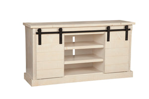Vintage Barn Door TV Console - Rustic White Fir Media Stand with Ample Storage & Wire Management