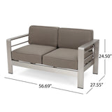 Cape Coral Outdoor 7-Seater Aluminum Patio Sofa Set with Coffee Table, Silver and Khaki Noble House