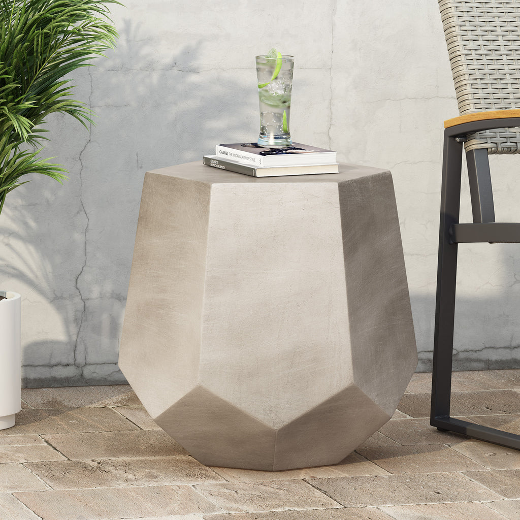 Calgary Outdoor Lightweight Concrete Side Table, Light Gray Noble House