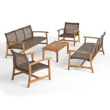Hampton Outdoor 5 Piece Wood and Wicker Sofa Chat Set