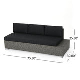 Puerta Outdoor 3 Seater Wicker Right Sofa, Mixed Black with Dark Grey Cushions Noble House