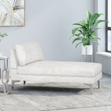 Beamon Contemporary Fabric Chaise Lounge, Ivory and Silver Noble House