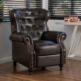 Walder Contemporary Tufted Recliner with Nailhead Trim, Brown and Dark Brown