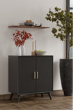 Alpine Furniture Flynn Small Bar Cabinet, Black 966BLK-17 Black Mahogany Solids & Veneer 32 x 19 x 36