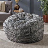 Lyndel Modern 3 Foot Faux Fur Bean Bag (Cover Only), Dark Gray and Light Gray Noble House