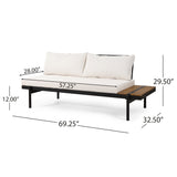 Noble House Theo Outdoor Acacia Wood 5 Seater Sectional Sofa Set with Water Resistant Cushions, Teak, Black, and Cream