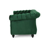 Somerville Traditional Chesterfield Loveseat Sofa, Emerald and Dark Brown Noble House