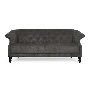 Noble House Morganton Contemporary Tufted 3 Seater Sofa, Dark Charcoal and Dark Brown