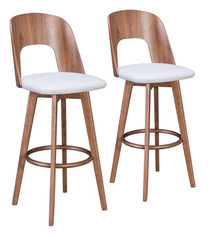 Zuo Modern Anton 100% Polyester, MDF, Rubberwood Scandinavian Commercial Grade Barstool Set - Set of 2 Walnut, Light Gray 100% Polyester, MDF, Rubberwood