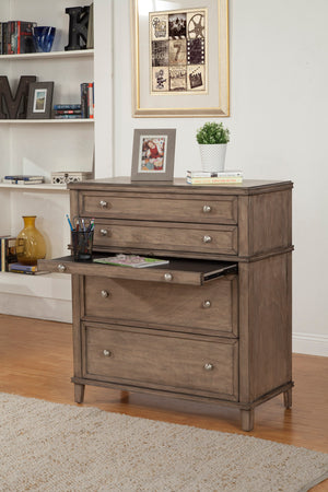 Alpine Furniture Potter 4 Drawer Multifunction Chest w/Pull Out Tray, French Truffle 1055-05 French Truffle Mahogany Solids & Veneer 39 x 19 x 43