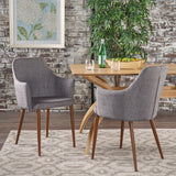 Zeila Mid Century Modern Light Grey Fabric Dining Chair with Dark Brown Wood Finished Metal Legs Noble House