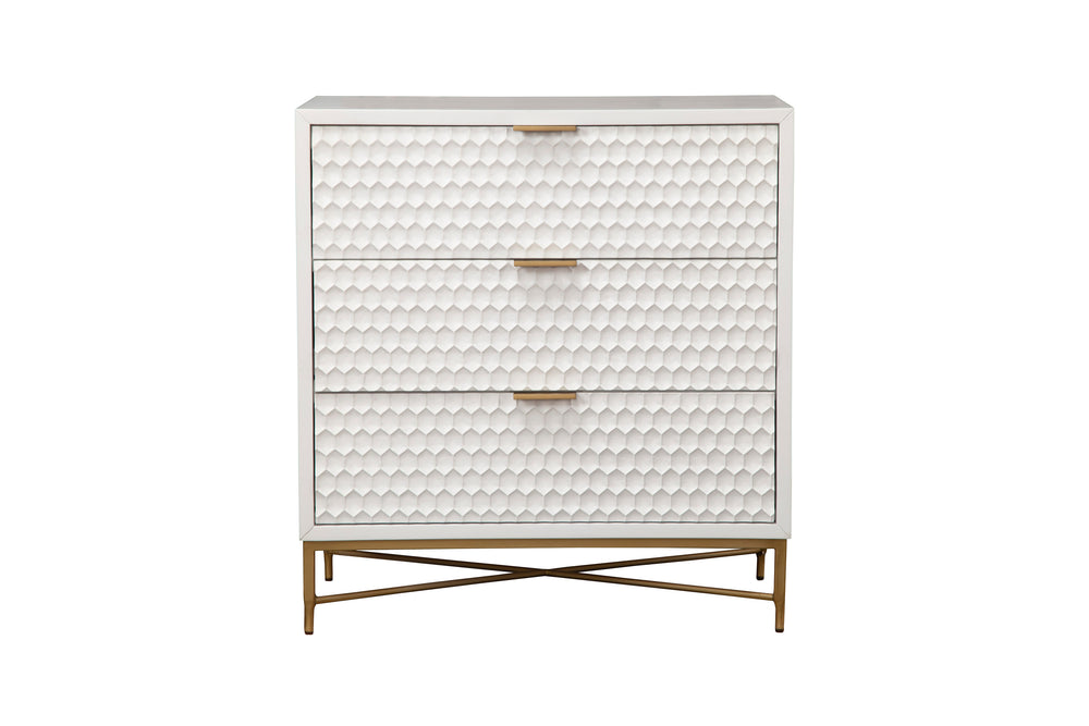 White Pearl 3 Drawer Chest - Contemporary Design with Textured Fronts & Gold Accents for Elegance
