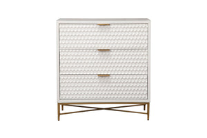 White Pearl 3 Drawer Chest - Contemporary Design with Textured Fronts & Gold Accents for Elegance