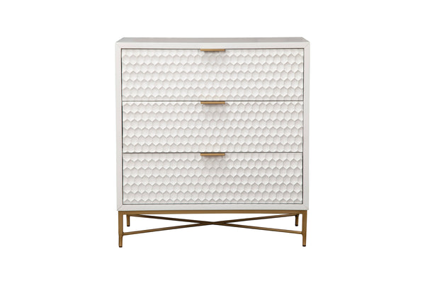 White Pearl 3 Drawer Chest - Contemporary Design with Textured Fronts & Gold Accents for Elegance