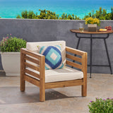 Noble House Oana Outdoor Acacia Wood Club Chair with Cushion, Teak Finish and Beige