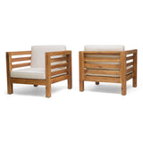 Oana Outdoor Acacia Wood Club Chairs with Cushions (Set of 2)