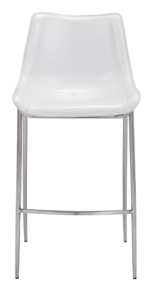 Zuo Modern Magnus 100% Polyurethane, Plywood, Stainless Steel Modern Commercial Grade Barstool Set - Set of 2 White, Silver 100% Polyurethane, Plywood, Stainless Steel