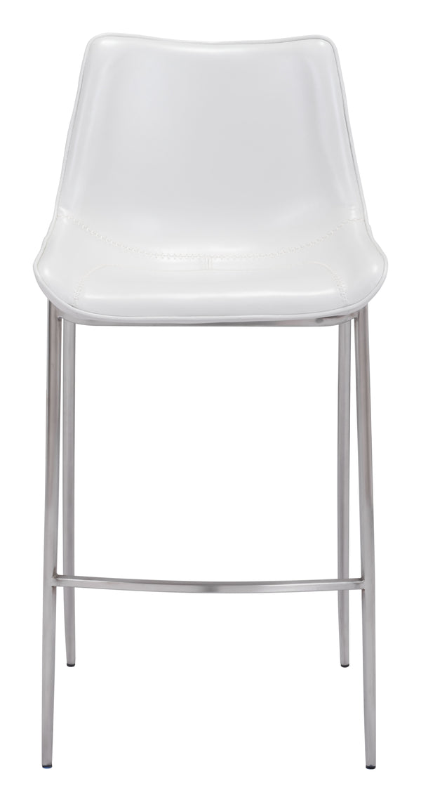 Zuo Modern Magnus 100% Polyurethane, Plywood, Stainless Steel Modern Commercial Grade Barstool Set - Set of 2 White, Silver 100% Polyurethane, Plywood, Stainless Steel