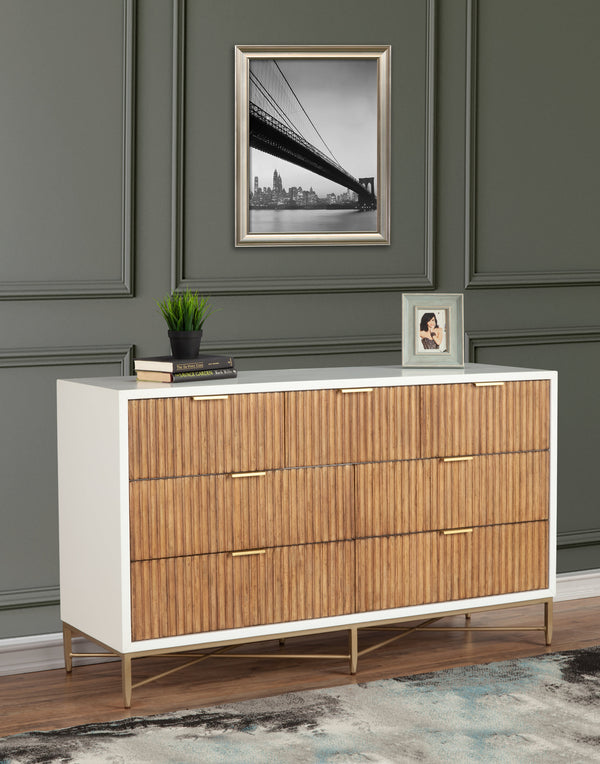Larsen Dresser in White & Natural - Elegant Mahogany with Gold Accents and Felt-Lined Drawers
