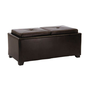 Maxwell Contemporary Bonded Leather Tray Top Storage Ottoman, Brown Noble House