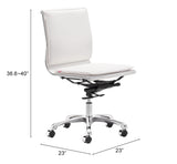 Zuo Modern Lider 100% Polyurethane, Steel, Aluminum Alloy Modern Commercial Grade Armless Office Chair White, Silver 100% Polyurethane, Steel, Aluminum Alloy