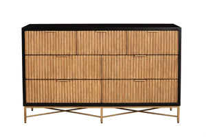 Larsen Dresser - Elegant Black Mahogany with Gold Accents, Textured Drawers & Felt-Lined Top Drawer