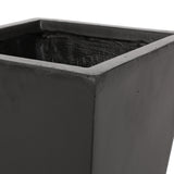 Ella Outdoor Modern Small Cast Stone Planter, Black Noble House