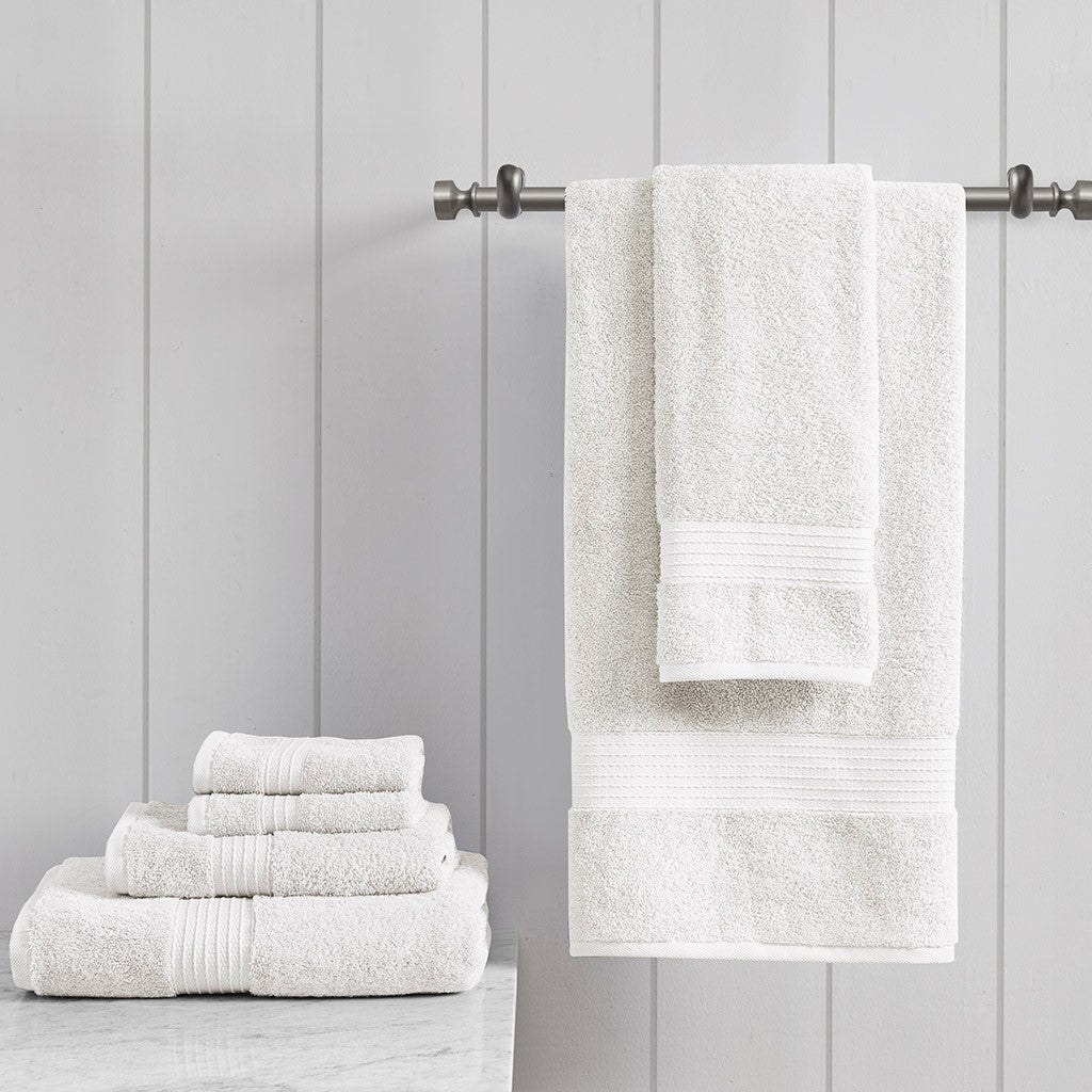 6-Piece White Solid 100% Cotton Bath Towel Set 614013OCD - The