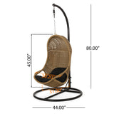 Ripley Outdoor Wicker Hanging Chair with Stand, Light Brown and Dark Gray Noble House