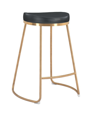 Zuo Modern Bree 100% Polyurethane, Plywood, Stainless Steel Modern Commercial Grade Counter Stool Set - Set of 2 Black, Gold 100% Polyurethane, Plywood, Stainless Steel