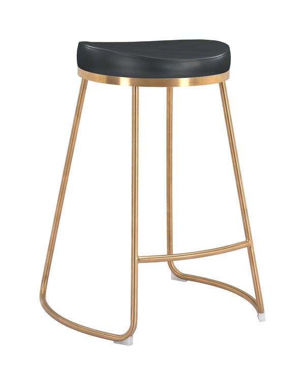 Zuo Modern Bree 100% Polyurethane, Plywood, Stainless Steel Modern Commercial Grade Counter Stool Set - Set of 2 Black, Gold 100% Polyurethane, Plywood, Stainless Steel
