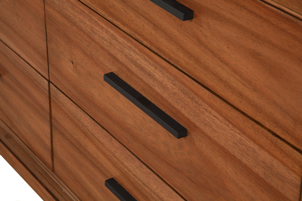 Nova Dresser in Honey Maple - Fully Assembled Mahogany with Six Drawers and Elegant Bronze Hardware