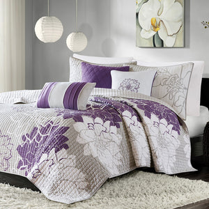 Madison Park Lola Transitional| 100% Cotton Printed Fabric 6Pcs Quilted Coverlet Set MP13-2313