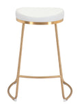 Zuo Modern Bree 100% Polyurethane, Plywood, Stainless Steel Modern Commercial Grade Counter Stool Set - Set of 2 White, Gold 100% Polyurethane, Plywood, Stainless Steel