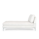 Beamon Contemporary Fabric Chaise Lounge, Ivory and Silver