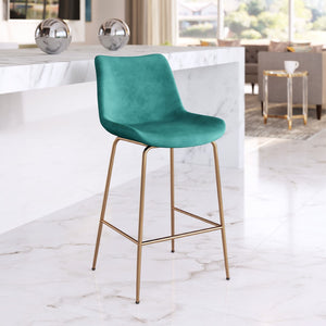 Zuo Modern Tony 100% Polyester, Plywood, Steel Modern Commercial Grade Counter Stool Green, Gold 100% Polyester, Plywood, Steel