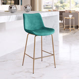 Zuo Modern Tony 100% Polyester, Plywood, Steel Modern Commercial Grade Counter Stool Green, Gold 100% Polyester, Plywood, Steel