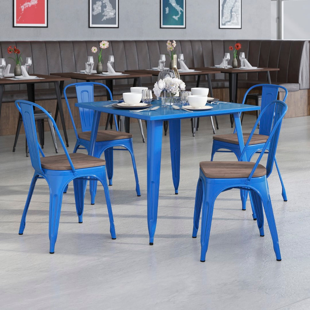 English Elm EE1542 Contemporary Commercial Grade Metal/Wood Colorful Restaurant Chair Blue EEV-12367
