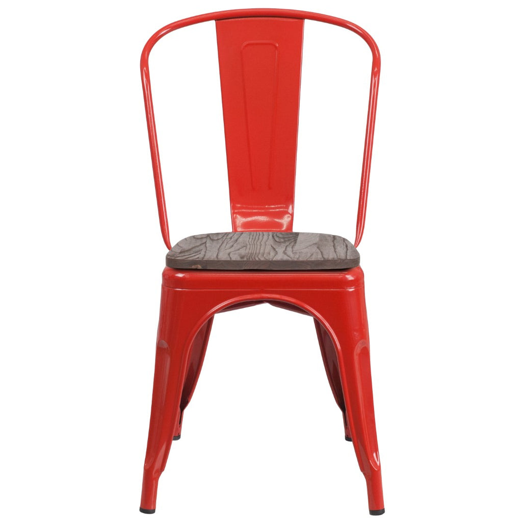 English Elm EE1542 Contemporary Commercial Grade Metal/Wood Colorful Restaurant Chair Red EEV-12371