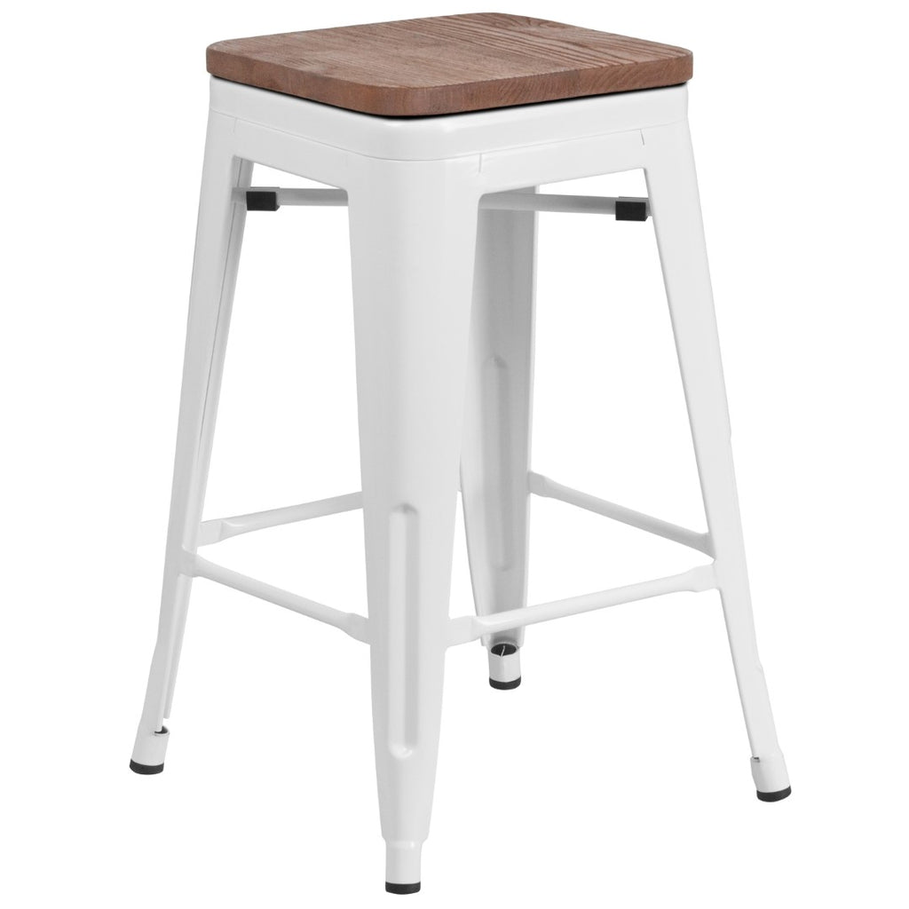 English Elm EE1551 Industrial Commercial Grade Metal/Wood Colorful Restaurant Counter Stool White EEV-12459