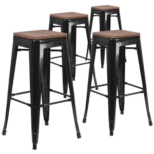 English Elm EE1557 Industrial Commercial Grade Metal/Wood Colorful Restaurant Barstool Black EEV-12510