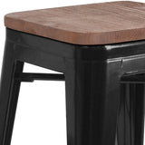 English Elm EE1557 Industrial Commercial Grade Metal/Wood Colorful Restaurant Barstool Black EEV-12510