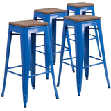 English Elm EE1557 Industrial Commercial Grade Metal/Wood Colorful Restaurant Barstool Blue EEV-12511