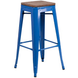 English Elm EE1557 Industrial Commercial Grade Metal/Wood Colorful Restaurant Barstool Blue EEV-12511